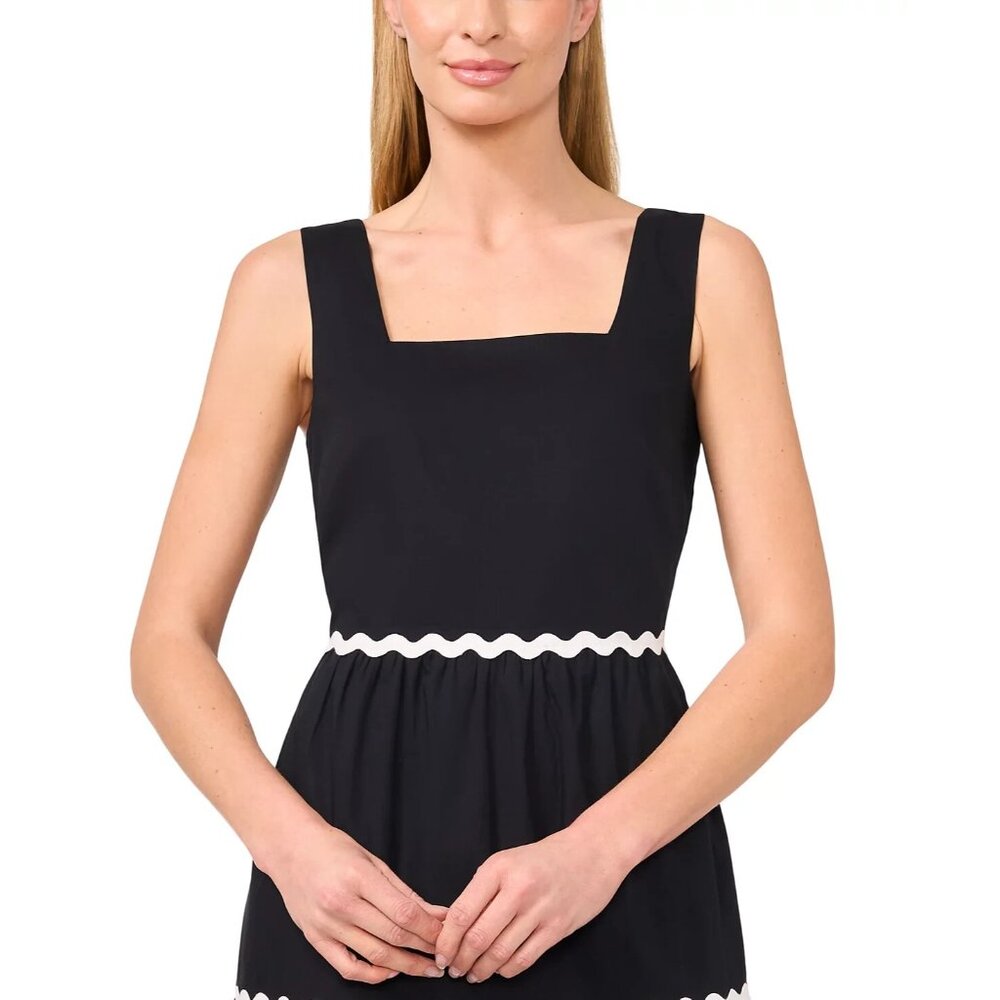 NEW CeCe Women's Cotton Square-Neck Midi Dress BLACK SIZE S/100%AUTHENTIC - Picture 2 of 3